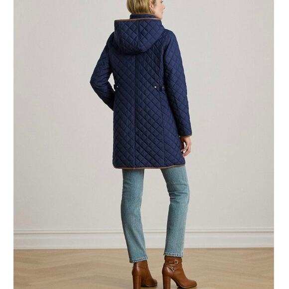 NEW Lauren Ralph Lauren Quilted Hooded Coat Faux Suede Trim Insulated Luxe Large - Picture 4 of 16